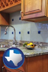 texas map icon and a granite countertop