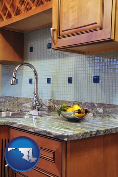 a granite countertop - with Maryland icon