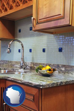 a granite countertop - with Wisconsin icon