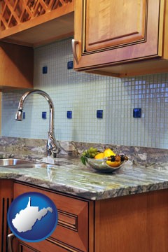 a granite countertop - with West Virginia icon